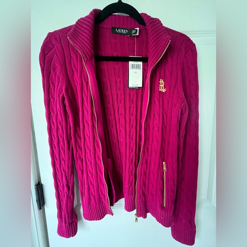 Ralph Lauren Fuchsia Cable Knit Cardigan